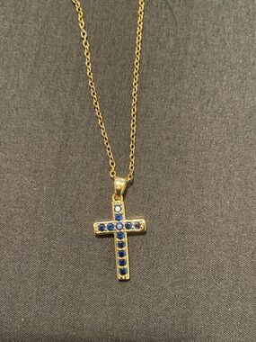 New - 14k gold plated stainless steel necklace - blue cross